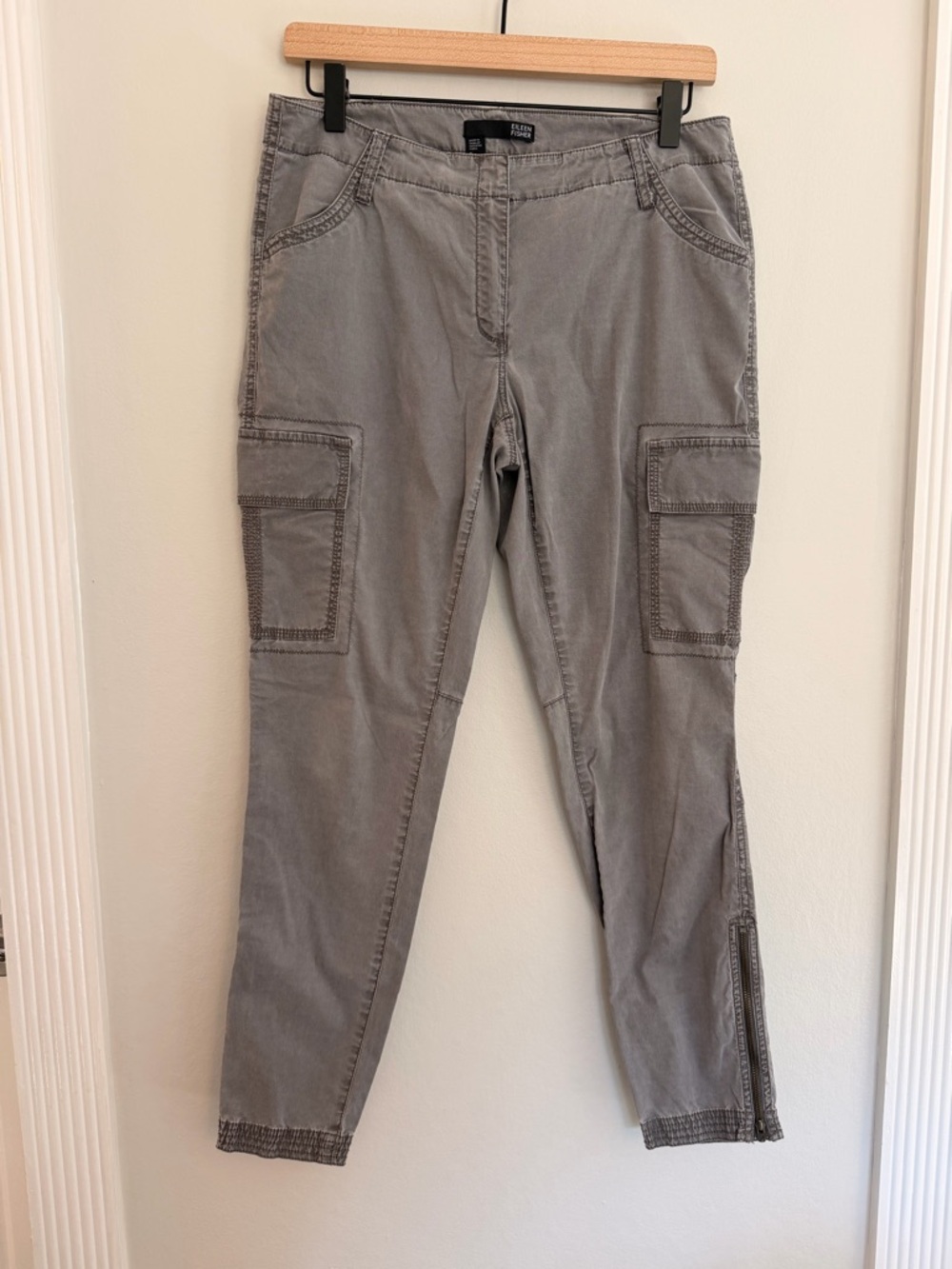Eileen Fisher Gray Cargo Pants Ankle Zip Stretch Utility Size 6
